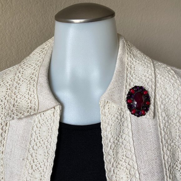 Purple & Pink Rhinestone Oval Shaped Cabachon Brooch 1950s Signed FAF - Picture 11 of 11